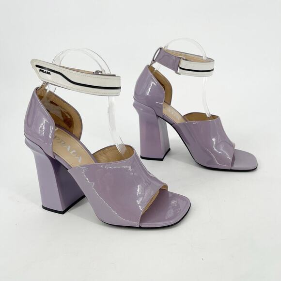 Prada Lavender Pastel Purple Patent Leather Ankle Strap Block Heel Sandal IT 39 - Picture 2 of 15